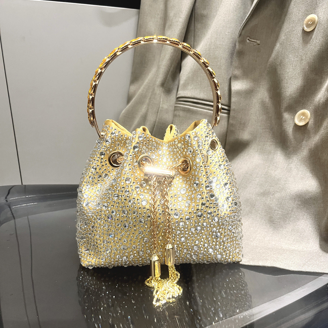 Drawstring Rhinestone Women's Bag