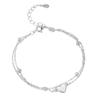 Pulsera de doble capa con corazón a juego en plata de ley S925