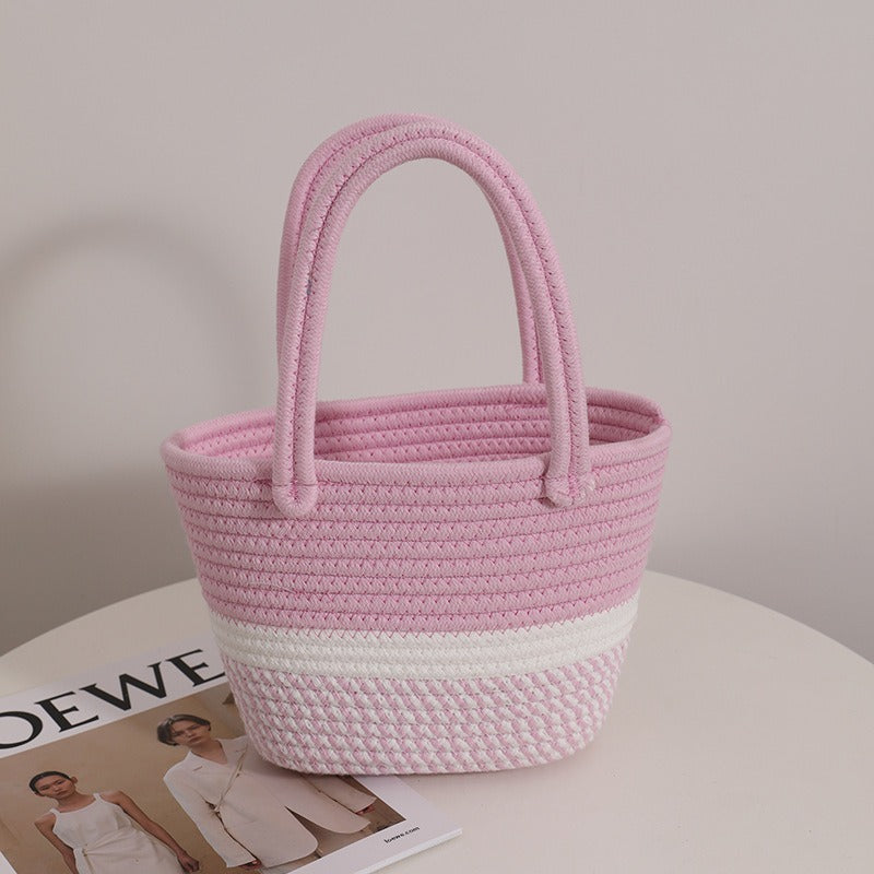 Pink Twist Woven Straw Bag