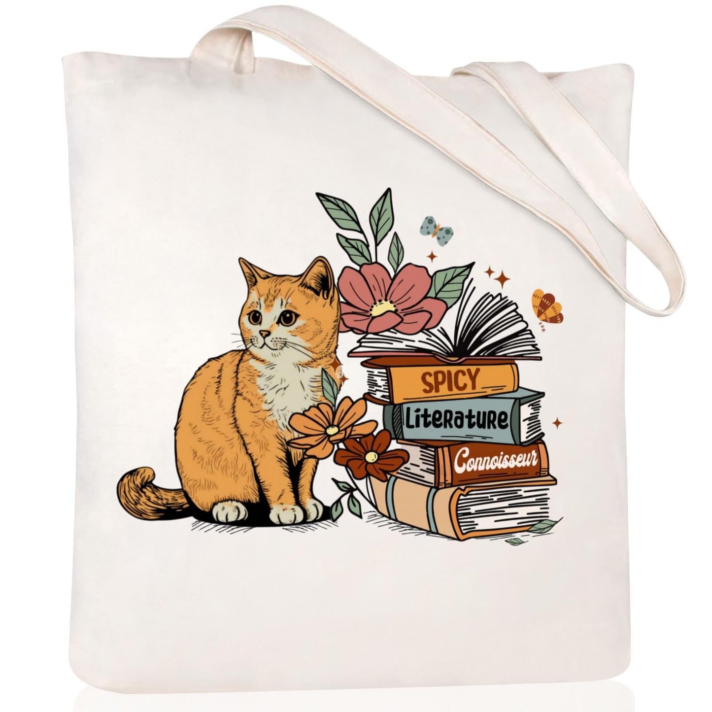 Cartoon Cat Printed Canvas Shoulder Bag