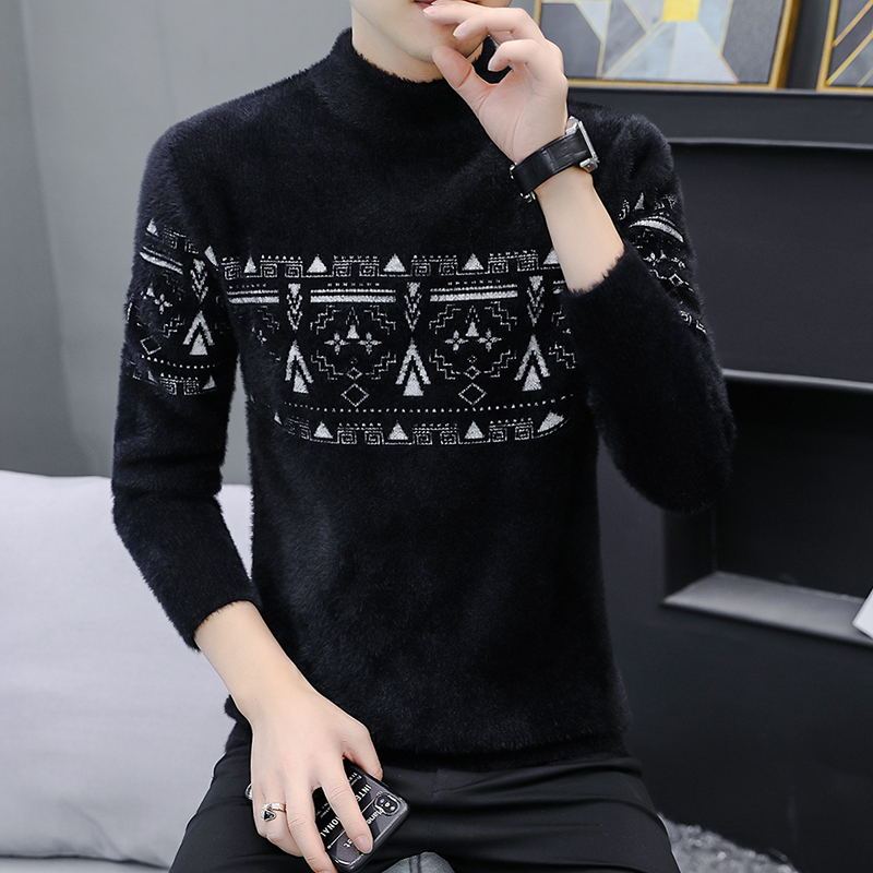 Mink Fleece Half Turtleneck Men's Fleece Warm Sweater