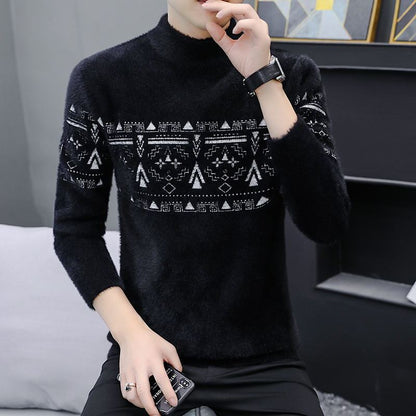 Mink Fleece Half Turtleneck Men's Fleece Warm Sweater