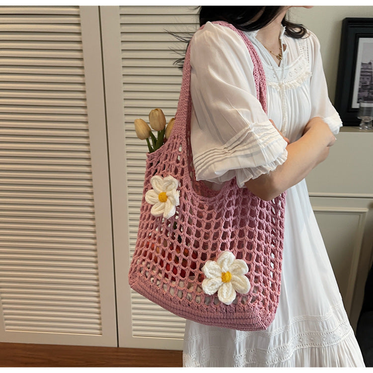 Gestrickte Handtasche Gewebte Mesh-Blumen-Umhängetasche