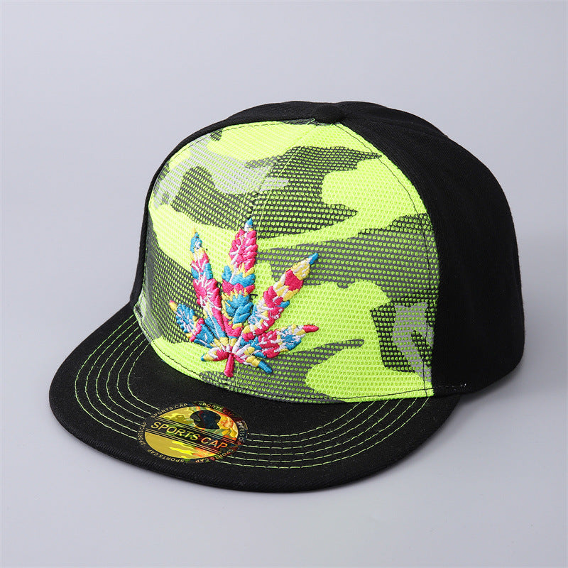 Embroidered Maple Leaf Hip Hop Outdoor Leisure Breathable Camouflage Flat Brim Baseball Caps