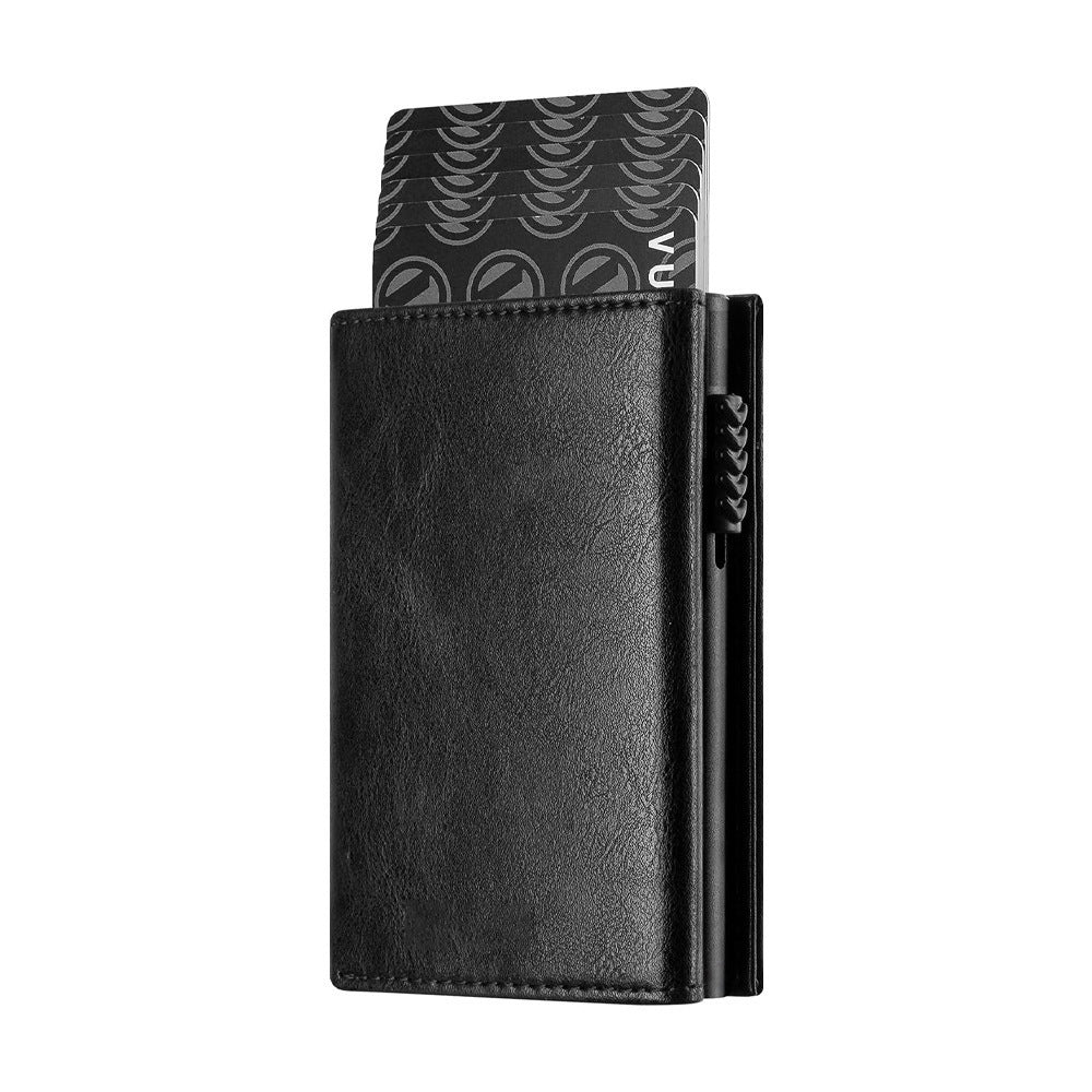 Oil Wax Leather Aluminum Alloy Automatic Pop-up Cassette Multi-function Large Capacity Metal Wallet