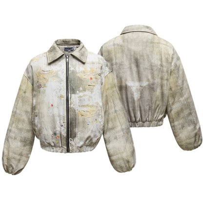 Herrenjacke mit amerikanischem Retro-3D-Druck und Baumwollpolsterung