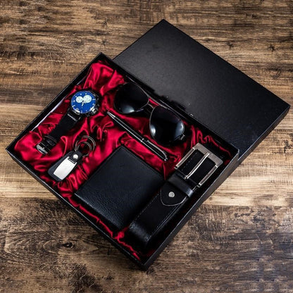 Herren Luxus Geschenkbox Sonnenbrille Gürtel Uhr Brieftasche 6 Sets