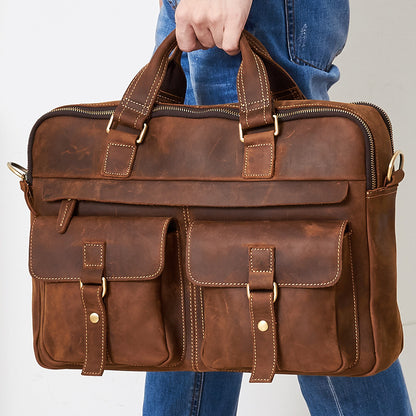 Bolsos genuinos para hombre, bolsos de negocios retro para hombre, maletín de piel de vaca, bolso oblicuo, bolso para portátil de 15,6 pulgadas