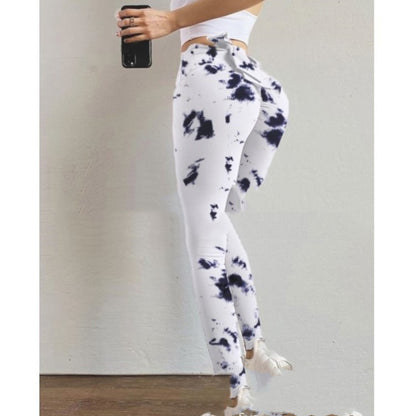 Pantalones de yoga con cinturón de lazo estampado para mujer