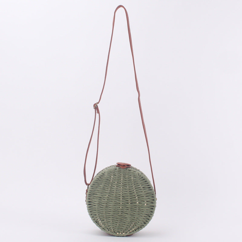 Bolso bandolera de playa redondo de paja tejida