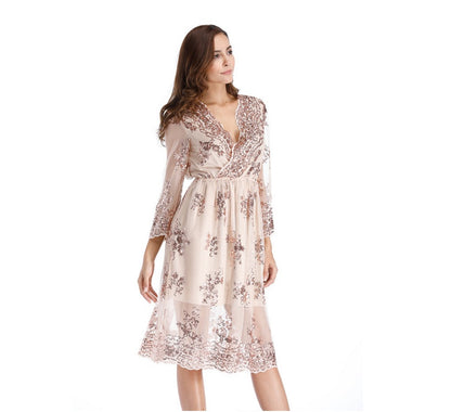 Simplee V langen hals party kleider frauen sexy mesh streetwear Weihnachten MIDI kleid weibliche herbst kleid 