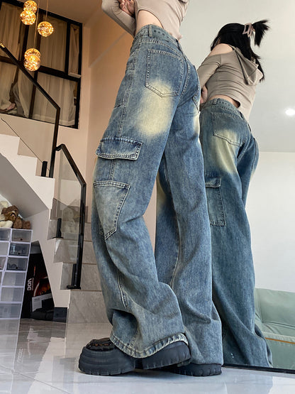 Pantalones vaqueros rectos de pernera ancha con bolsillo de American Workwear para mujer
