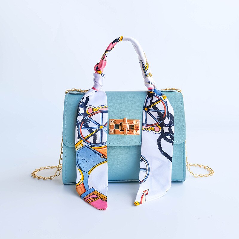 Silk Scarf Lock Chain Square Bag