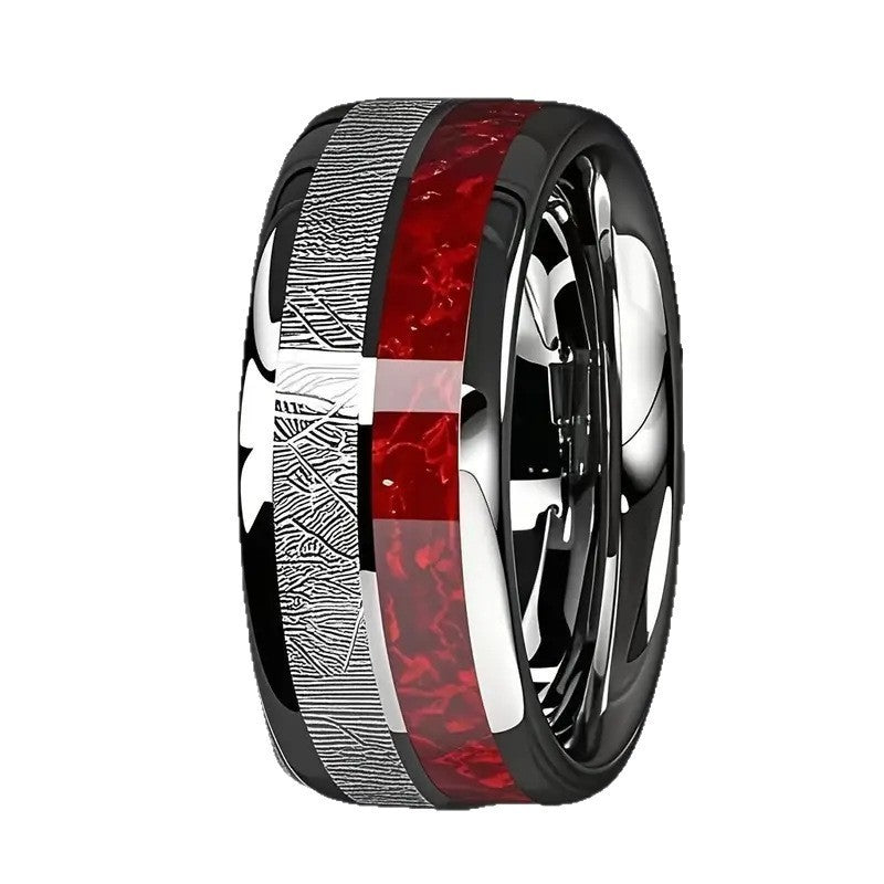 European And American Stainless Steel Ring Two-tone Design Silver And Red Texture
