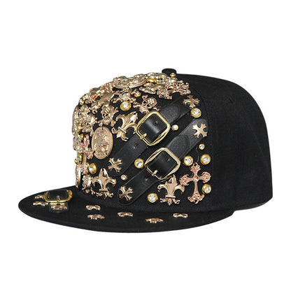 Sombrero estilo Harajuku europeo y americano con remaches de calavera cruzada