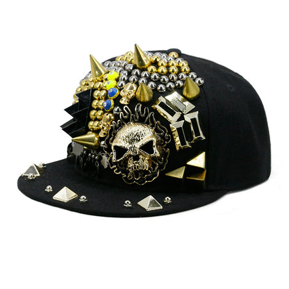 Flame Big Ghost Head Flachkrempe Baseballkappe mit Nieten