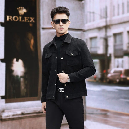 Wildleder Lederjacke Herren Slim-Fit Hochwertiges Pu Hübscher Retro Biker