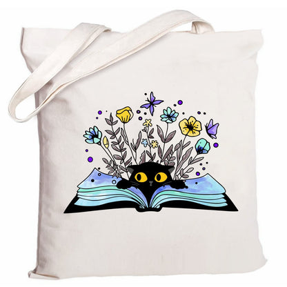 Cartoon Cat Printed Canvas Shoulder Bag