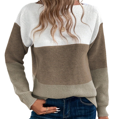 Pullover Strickpullover Mode Rundhals Spleißen Strickwaren Lose Top Damenbekleidung