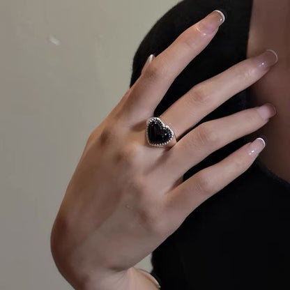 S925 Sterling Silber Nischendesign Herz Achat Ring