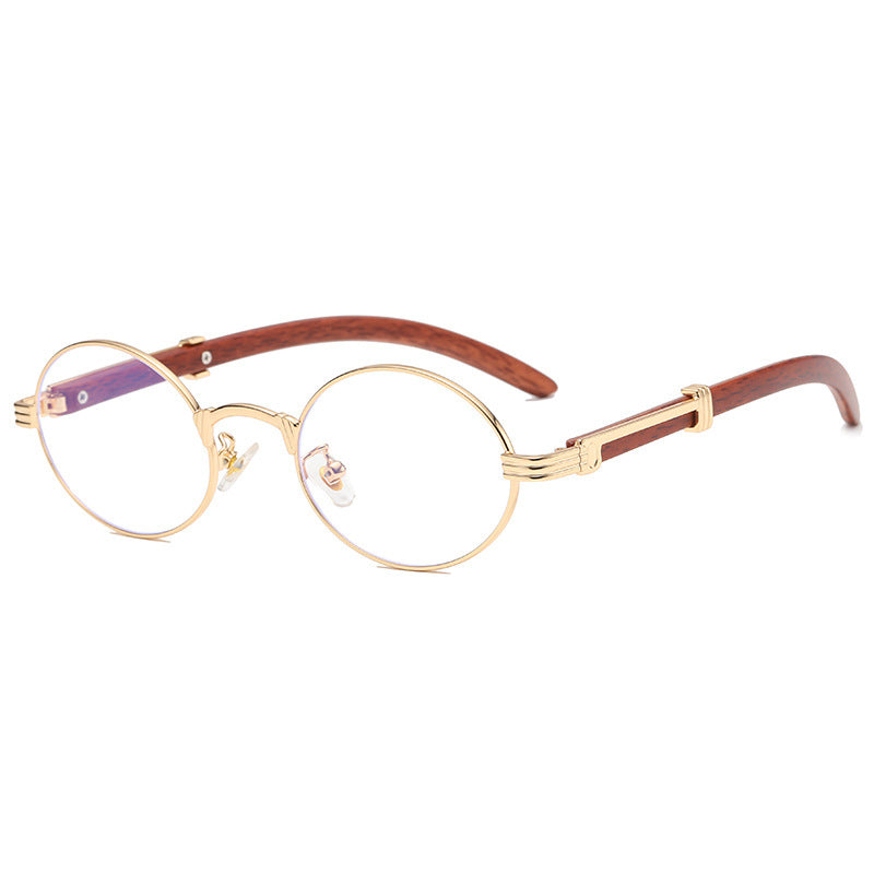New Vintage Imitation Wood-Print Sunglasses Small Round Frame Sunglasses Men's Hipster Glasses