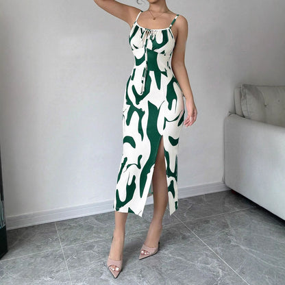 Vestido largo ajustado con cordones y estampado de verano para mujer