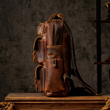 Mochila de cuero retro para hombre para viajes al aire libre