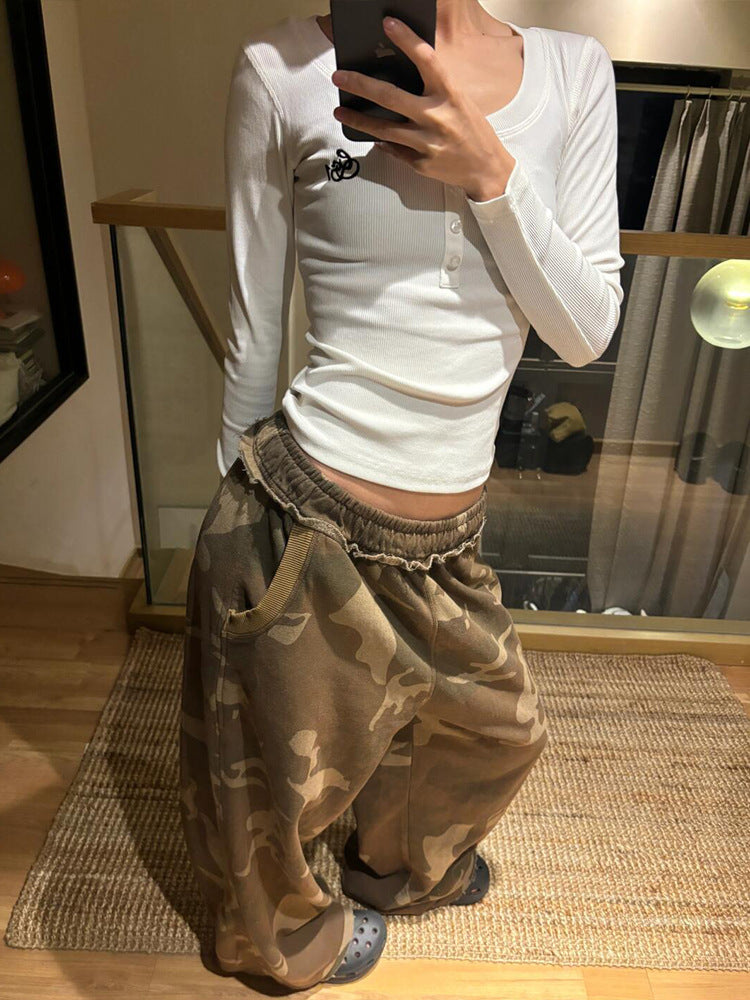 American Hot Girl Camouflage Wide-leg Pants For Women