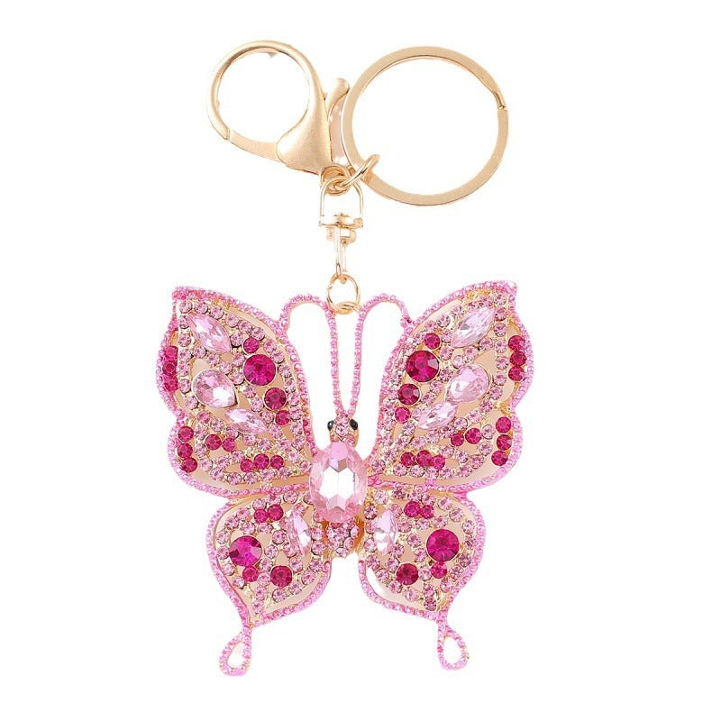 Metal Rhinestone Butterfly Keychain Small Pendant