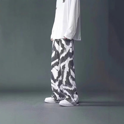 New High Street Tie - dyed Graffiti Wide - leg Pants Men - BAGMODA