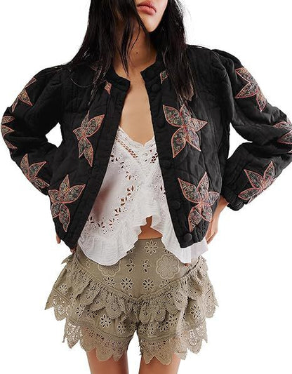 Gewaschene Baumwolle Ahornblatt befestigt Tuch bestickt Damen Mantel Baumwolle gefütterte Jacke
