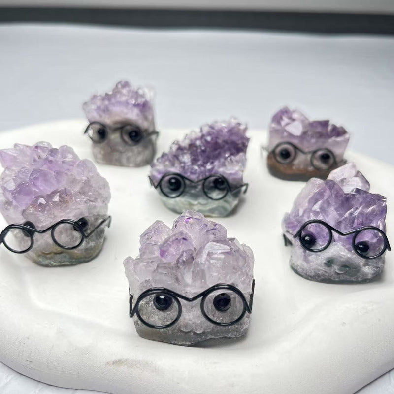 Crystal Stone Cutting Wear Glasses Cute Pet Hedgehog Crafts Ornaments
