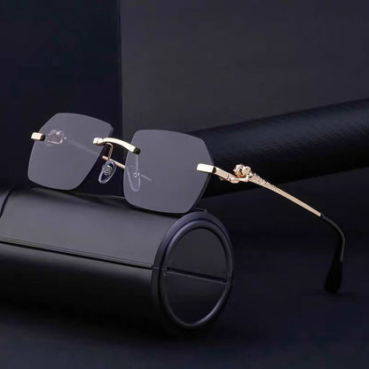 Rahmenlose Leoparden-Sonnenbrille mit Besatz für Männer und Frauen