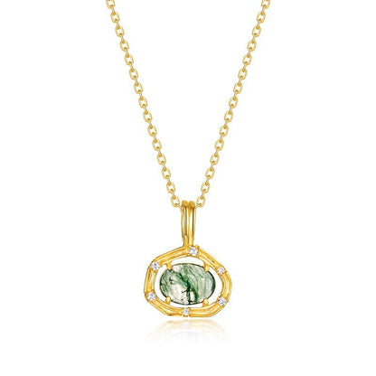 Collar Agete de plata de ley S925 de estilo japonés, joyería de lujo suave para mujer, collar de musgo verde Lianzhi con diseño de interés especial y combinable.