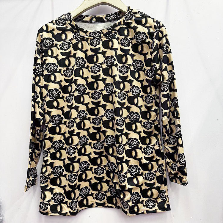 Skin-friendly Cotton Printed Long Sleeve Western Style Youthful-looking Loose Top