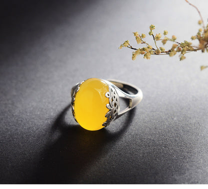 Offener Ring Chalcedon Großer Edelstein Roter Granat Persönlichkeit