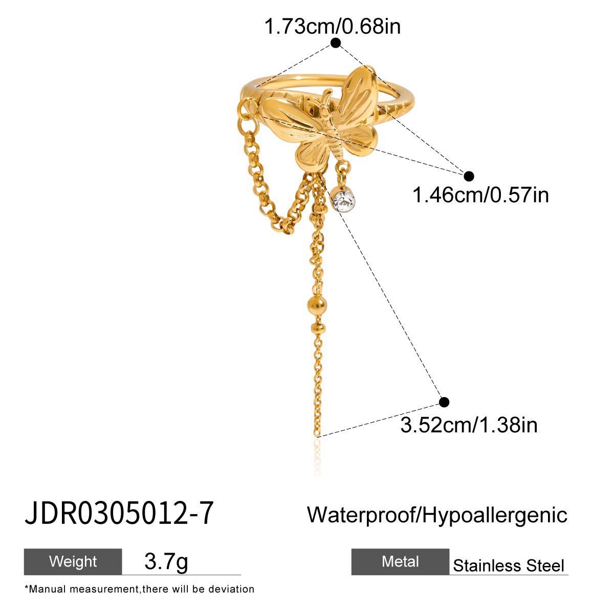 Design Sweet 18K Gold Handmade Steel Ball Tassel Stainless Steel Ring