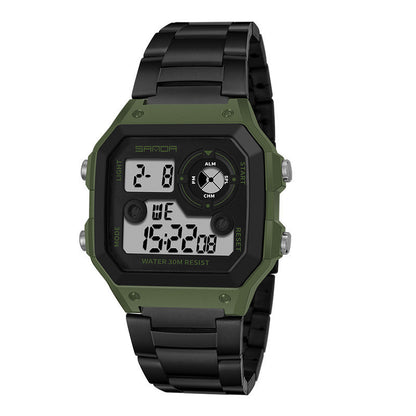 Reloj deportivo LED multifunción resistente al agua con correa de acero para hombre