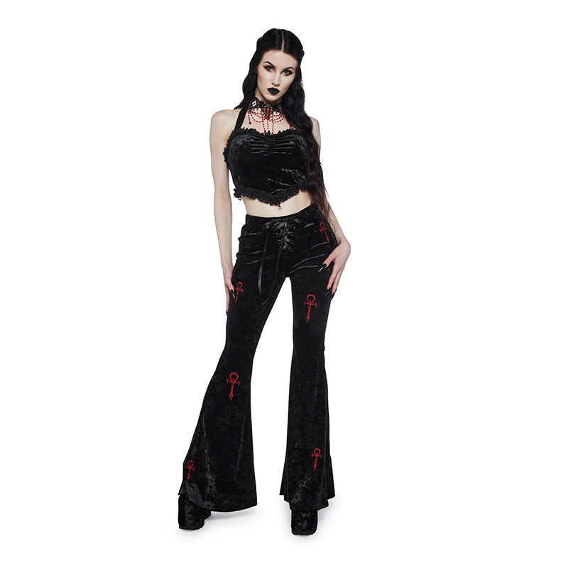 Casual All-matching Slim Fit Embroidered Bell-bottom Pants Women
