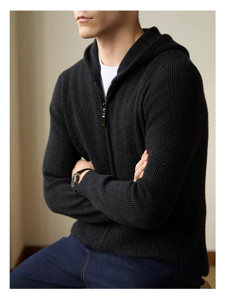 Men's 100 Pure Wool Hooded Cardigan New Autumn And Winter Sweaters