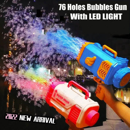 Pistola de burbujas automática con 69 agujeros, forma de cohete, con forma de pistola, con luz, para niños
