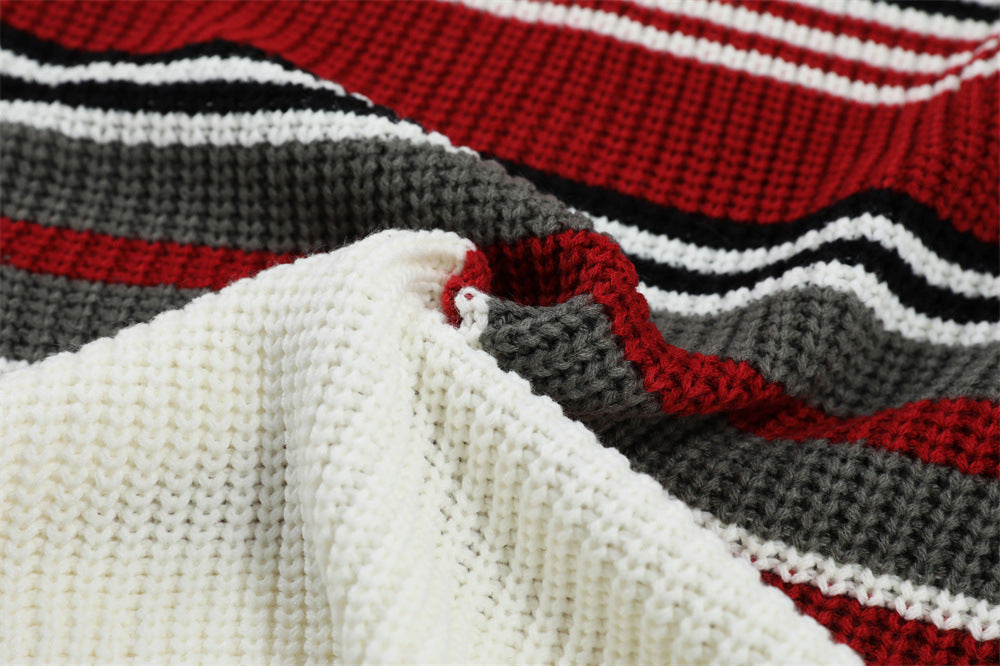 Contrast Color Striped Hooded Sweater Sweater Men