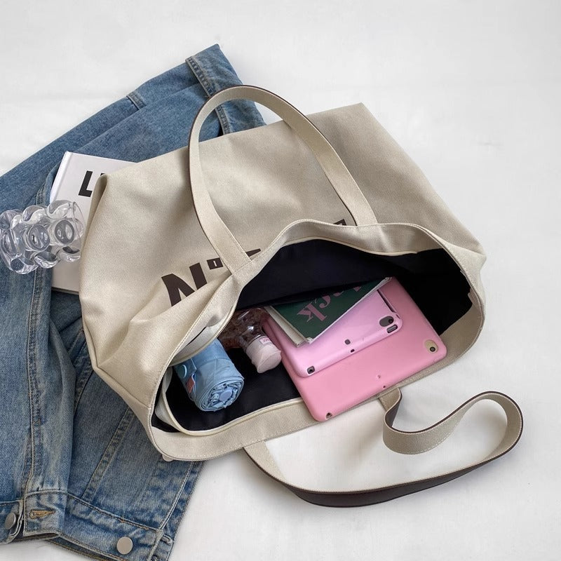 Casual Letter Print Canvas Shoulder Tote