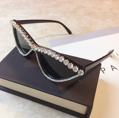Gafas de sol de lujo con forma de gato y diamantes para mujer