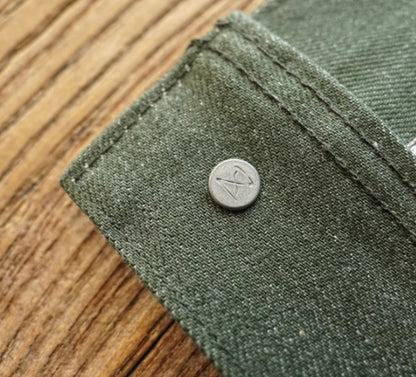 Vulkanisierter grüner Puree Denim Retro Workwear Reine Baumwollmantel Herren