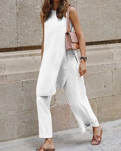 Traje de dos piezas para mujer, blusa holgada informal, pantalones de pierna ancha