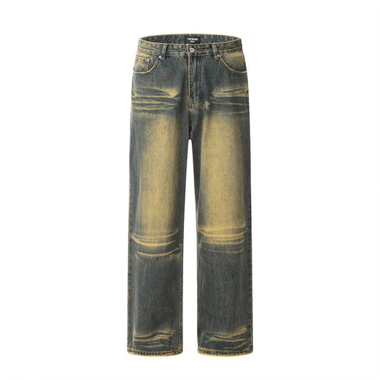 Spray Paint Denim Straight - leg Pants Men - BAGMODA