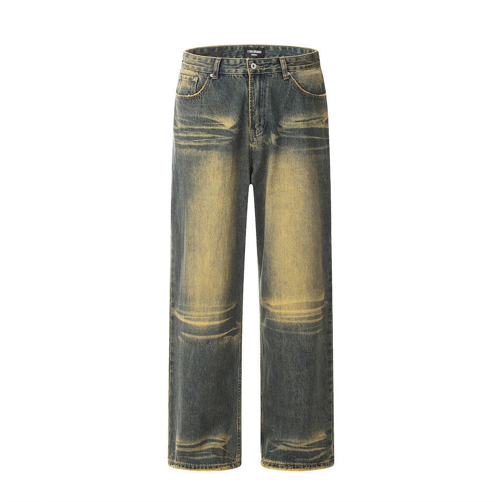 Spray Paint Denim Straight - leg Pants Men - BAGMODA