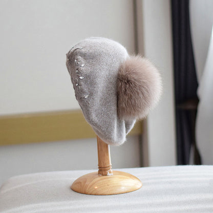 Neu Wolle Doppel Schicht Hand Häkeln Blume Gestrickte Baskenmütze