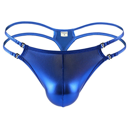 Sexy Men's Thong Imitation Leather Ice Silk Personality Panties Low Waist